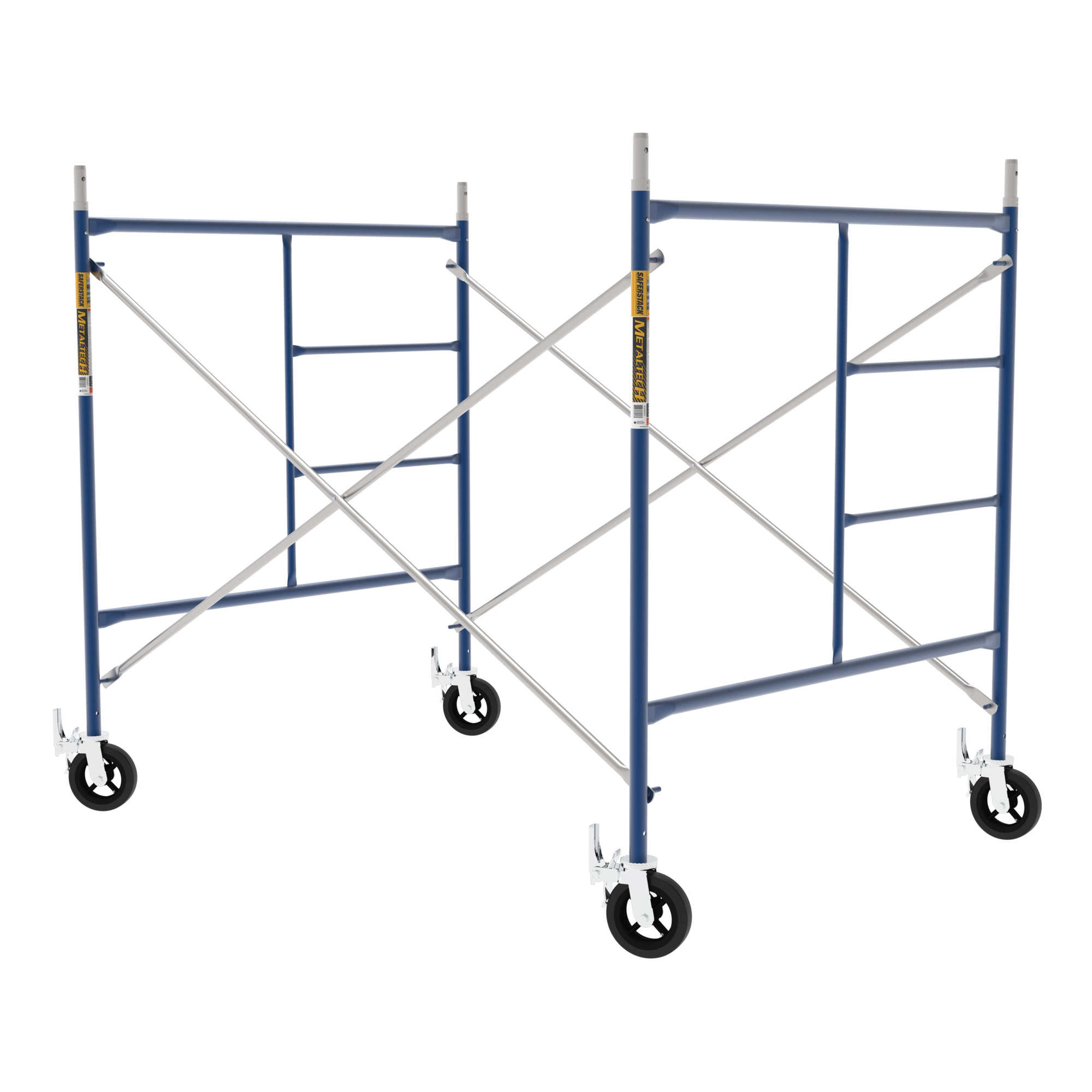 Metaltech Single-Lift Rolling Scaffold Set — 60in. x 60in., Blue Powder-Coated Steel, 7ft. x 4ft. Cross Braces, 8in. Casters, Anti-Slip, Model# M-MFSR606084A